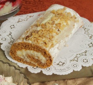 Pumpkin Cake Roll with Candied Walnuts