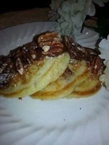 Candied Pecan Pancakes with Nutella Garnish